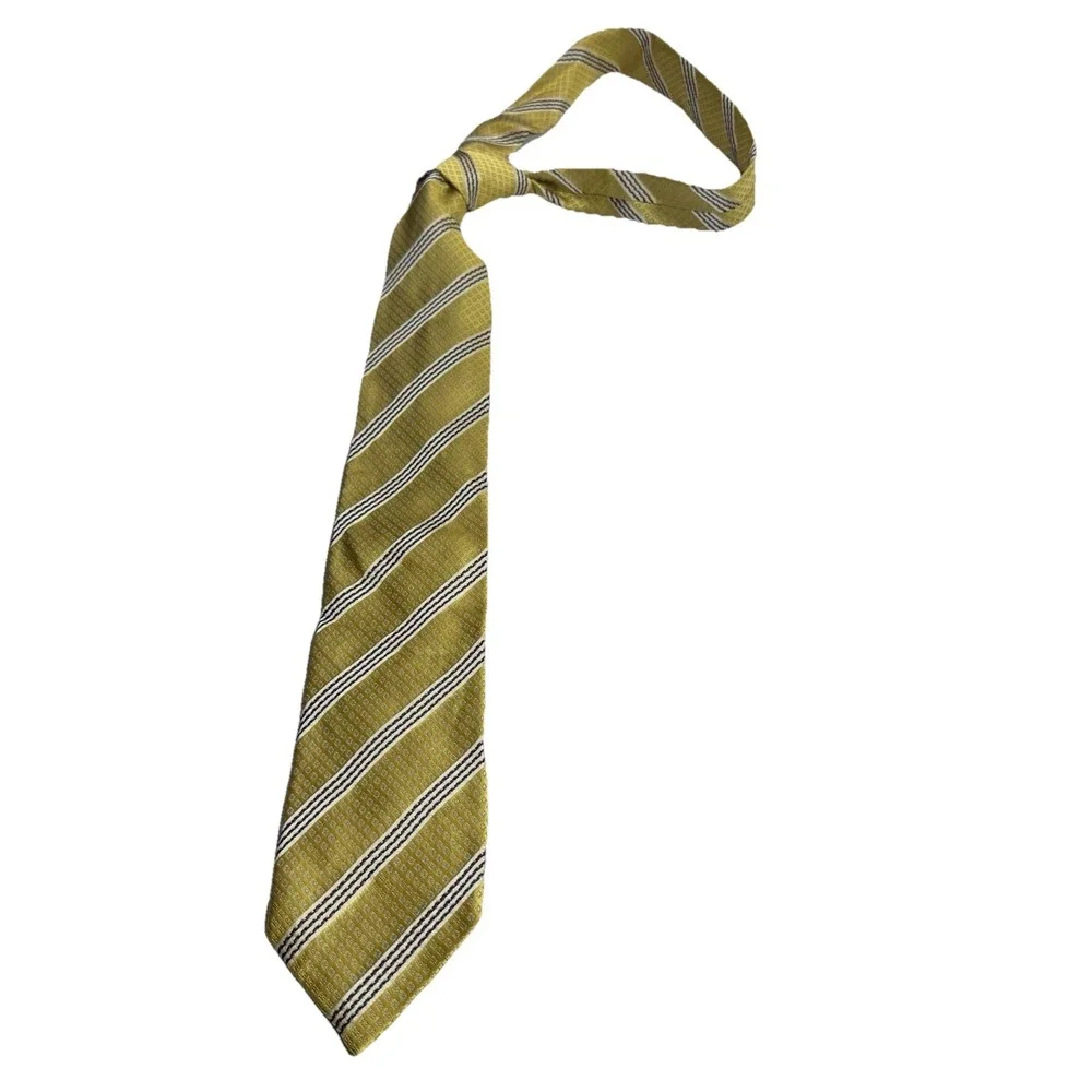 Ermenegildo Zegna Couture Silk Tie Yellow Gold Geometric Stripe Italian Mens